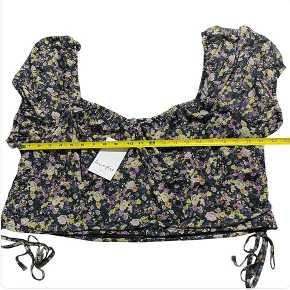 Love Fire Womens Floral Crop Top Blouse Black Floral, Size 3X, New - Picture 4 of 8